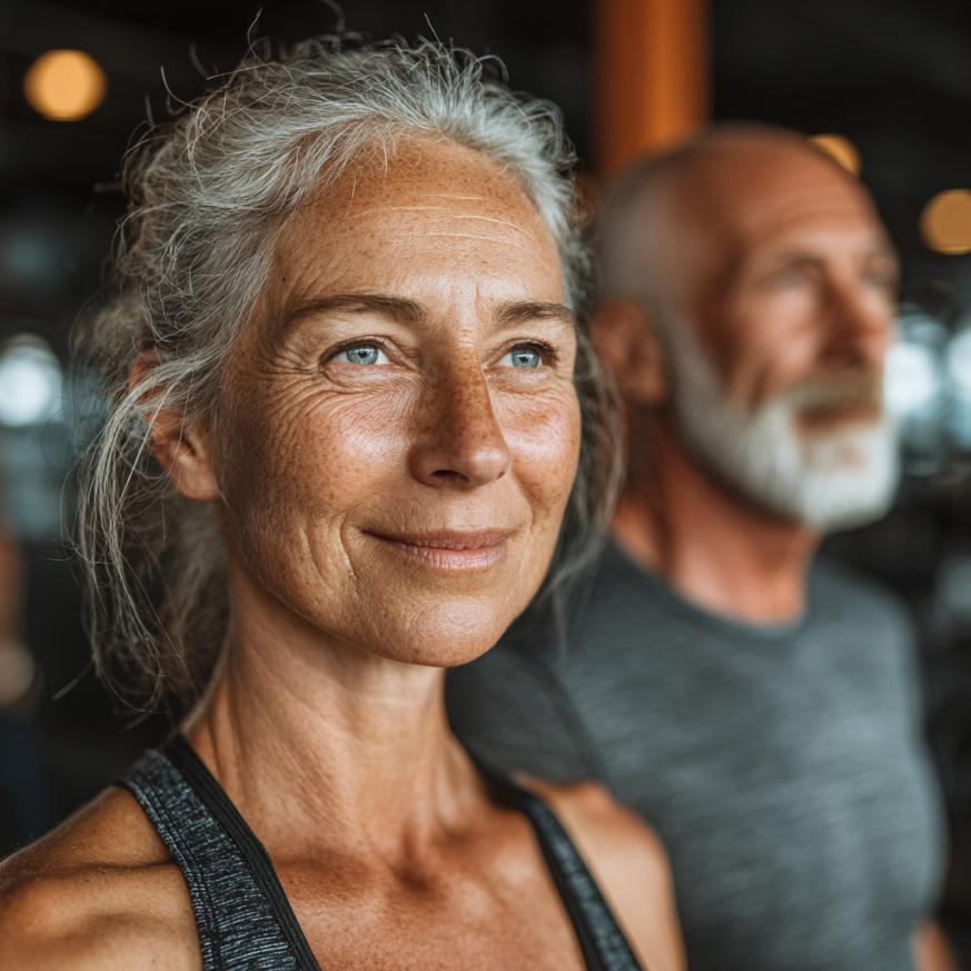 Adultos mayores ejercitándose juntos